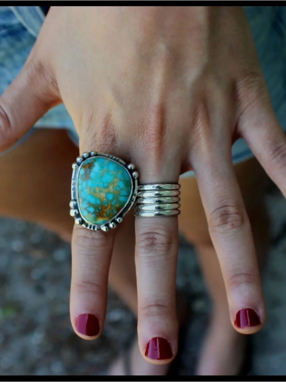 Exquisite Turquoise Statement Ring in Blue-Green. Women Men Unisex Jewelry